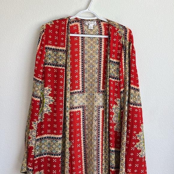 Band of Gypsies Red Boho Long Cardigan with Crochet and fringes - Picture 2 of 12